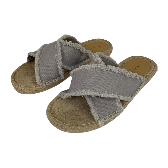 Tahari Saran Criss Cross Fringe Espadrille Slip On Sandal Gray 8 - Picture 1 of 12